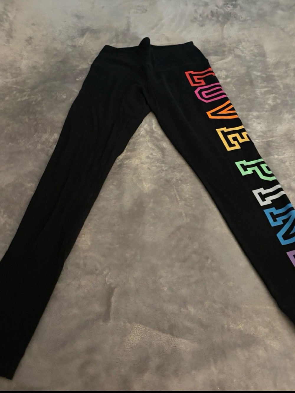 PINK Victoria's Secret Black Leggings with Rainbow LOVE Accent size m like new
